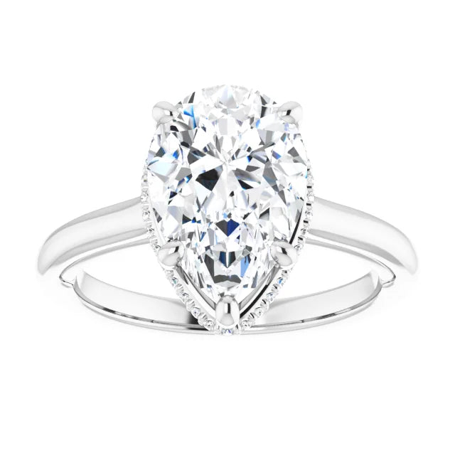 Elegant Hidden Halo, Pear-Cut Diamond Engagement Ring