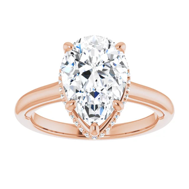 Elegant Hidden Halo, Pear-Cut Diamond Engagement Ring
