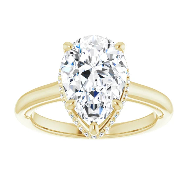 Elegant Hidden Halo, Pear-Cut Diamond Engagement Ring
