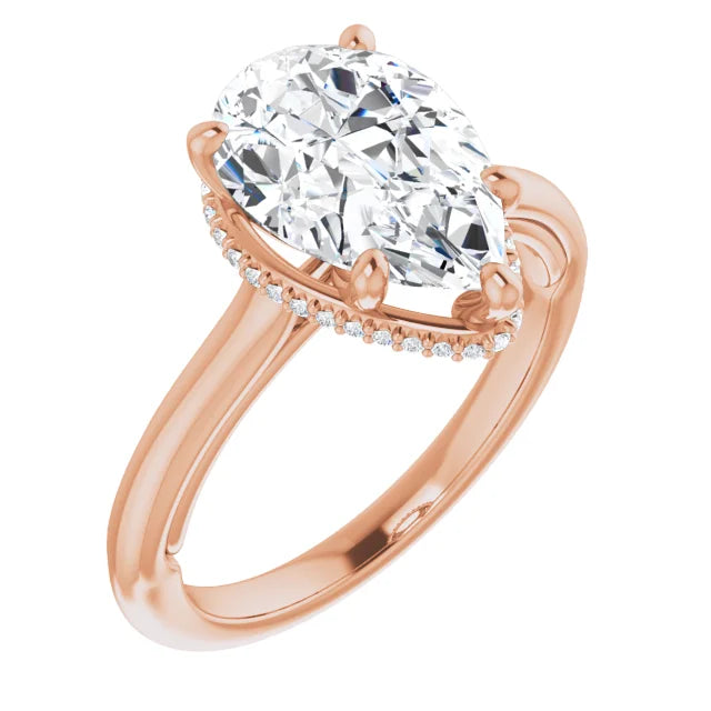 Elegant Hidden Halo, Pear-Cut Diamond Engagement Ring