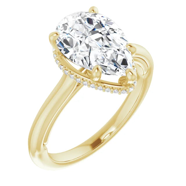 Elegant Hidden Halo, Pear-Cut Diamond Engagement Ring