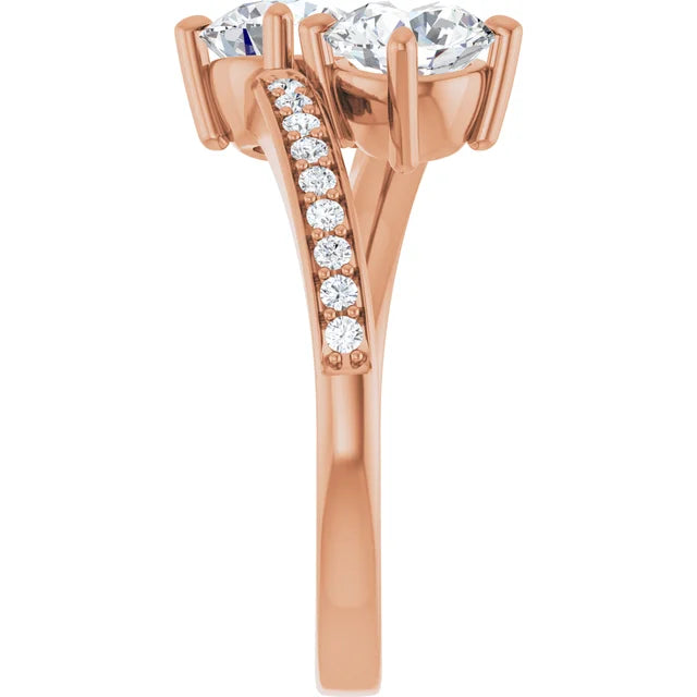 Eternal Bond: Two-Stone Diamond Ring with Pave Accents