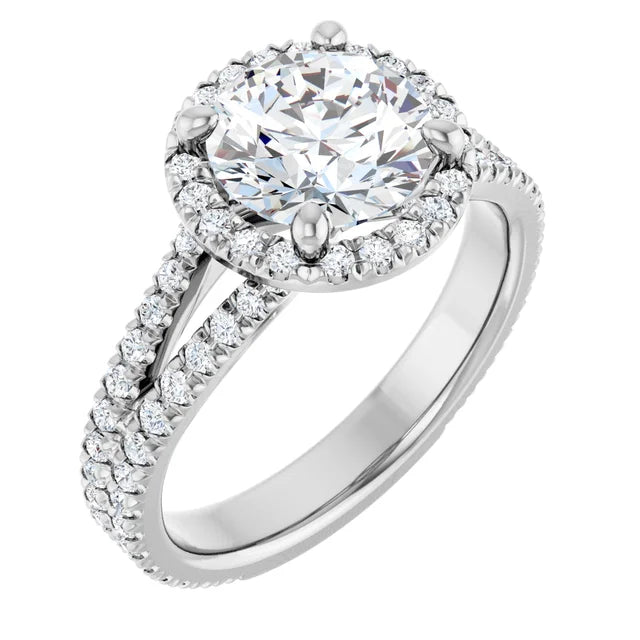 Split Shank Diamond Halo Engagement Ring