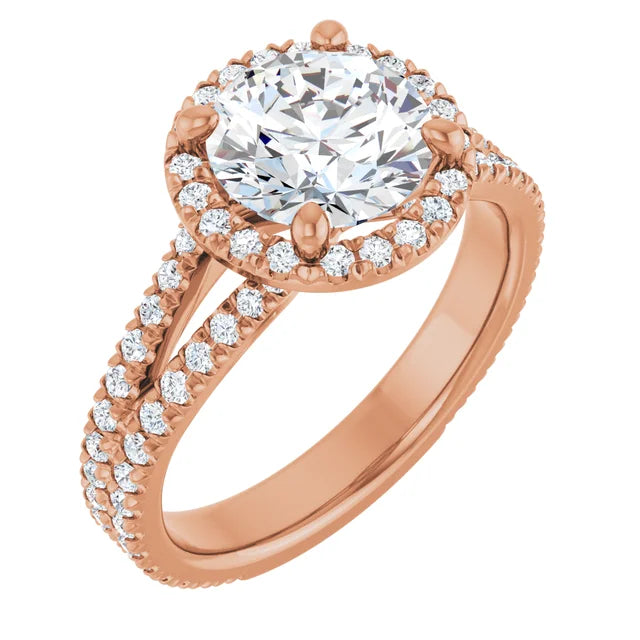 Split Shank Diamond Halo Engagement Ring