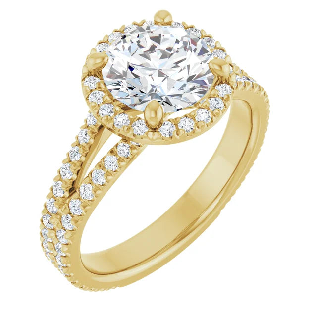 Split Shank Diamond Halo Engagement Ring