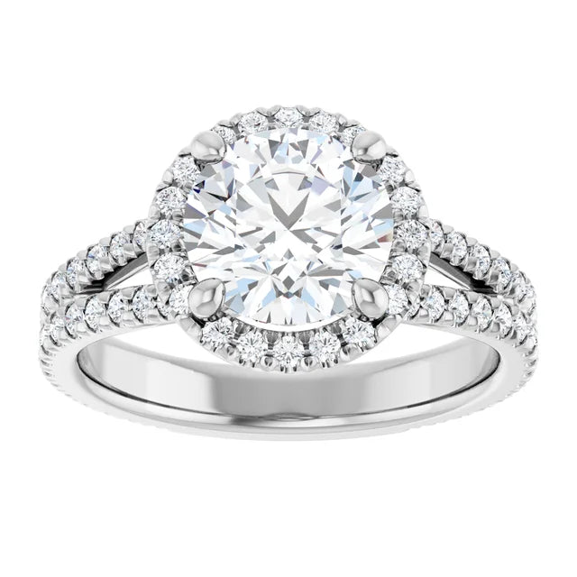 Split Shank Diamond Halo Engagement Ring