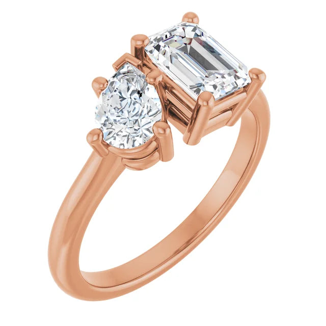 Grace & Elegance: Pear and Emerald-Cut Engagement Ring