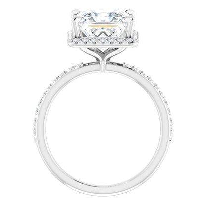 Princess Cut Halo and Pave Engagement Ring