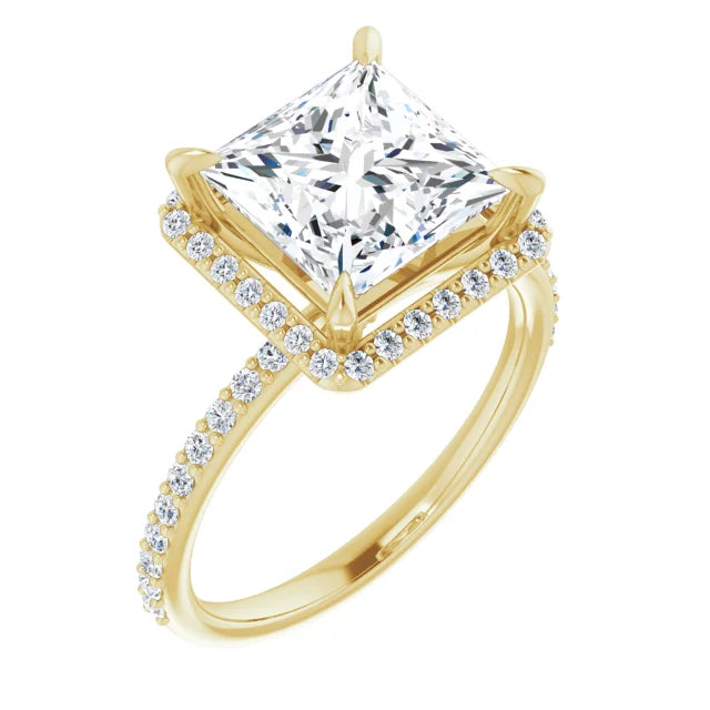Princess Cut Halo and Pave Engagement Ring