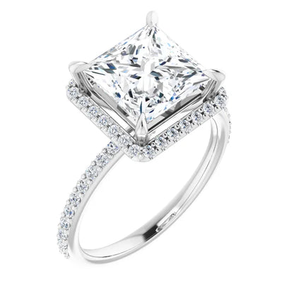 Princess Cut Halo and Pave Engagement Ring