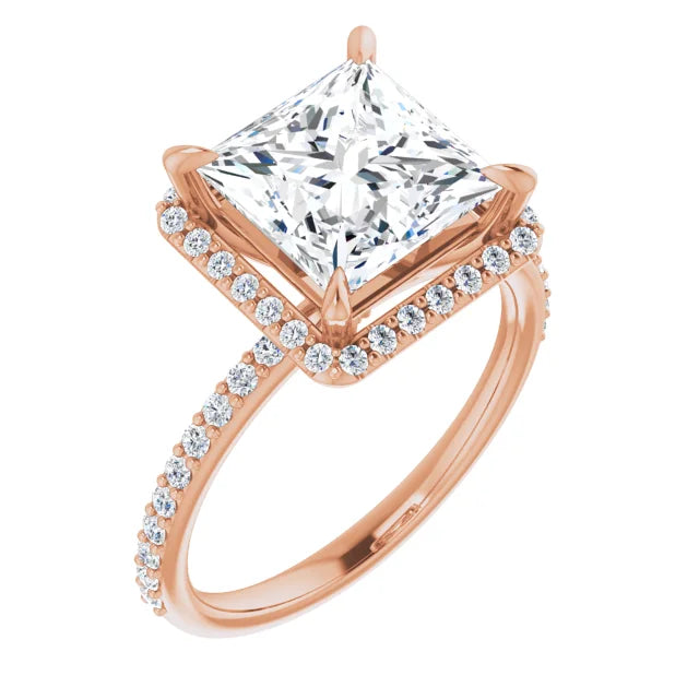 Princess Cut Halo and Pave Engagement Ring
