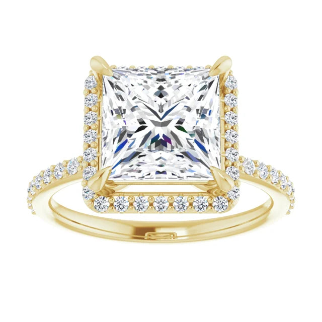 Princess Cut Halo and Pave Engagement Ring