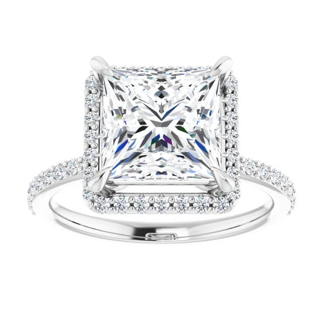 Princess Cut Halo and Pave Engagement Ring