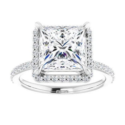 Princess Cut Halo and Pave Engagement Ring