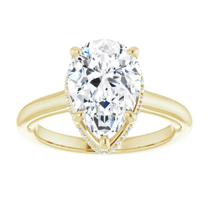Elegant Hidden Halo, Pear-Cut Diamond Engagement Ring