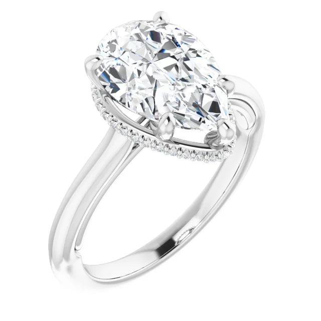 Elegant Hidden Halo, Pear-Cut Diamond Engagement Ring