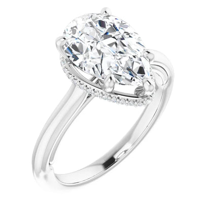 Elegant Hidden Halo, Pear-Cut Diamond Engagement Ring