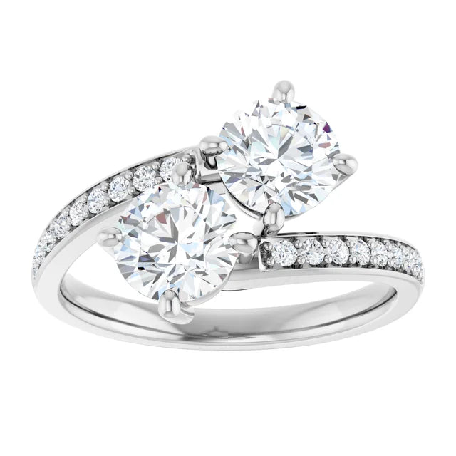 Eternal Bond: Two-Stone Diamond Ring with Pave Accents