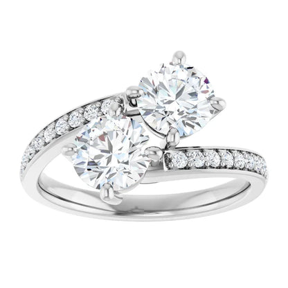 Eternal Bond: Two-Stone Diamond Ring with Pave Accents