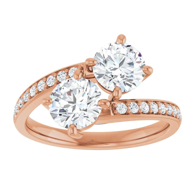 Eternal Bond: Two-Stone Diamond Ring with Pave Accents