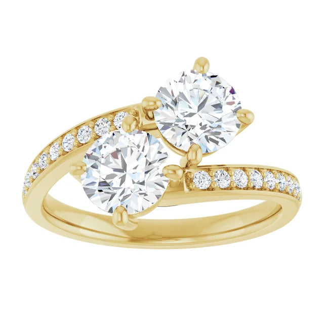Eternal Bond: Two-Stone Diamond Ring with Pave Accents