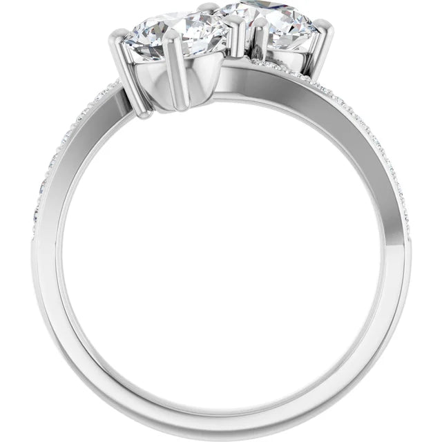 Eternal Bond: Two-Stone Diamond Ring with Pave Accents