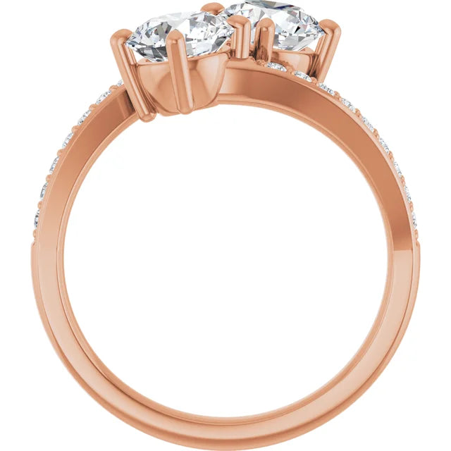 Eternal Bond: Two-Stone Diamond Ring with Pave Accents