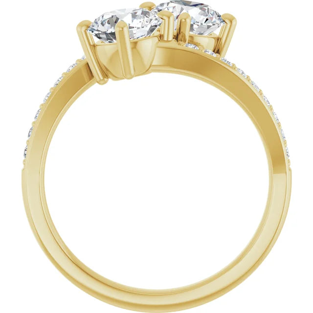 Eternal Bond: Two-Stone Diamond Ring with Pave Accents