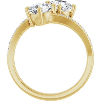 Eternal Bond: Two-Stone Diamond Ring with Pave Accents