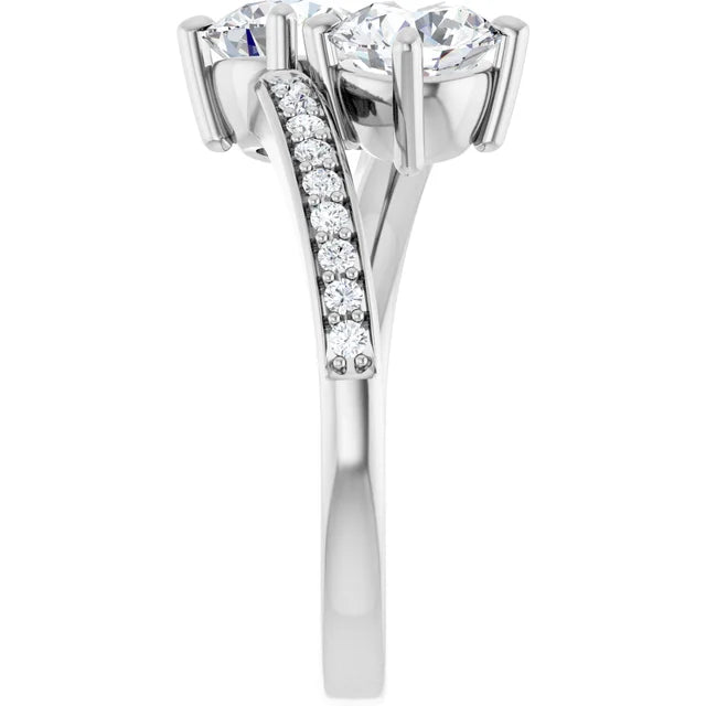Eternal Bond: Two-Stone Diamond Ring with Pave Accents