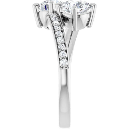 Eternal Bond: Two-Stone Diamond Ring with Pave Accents