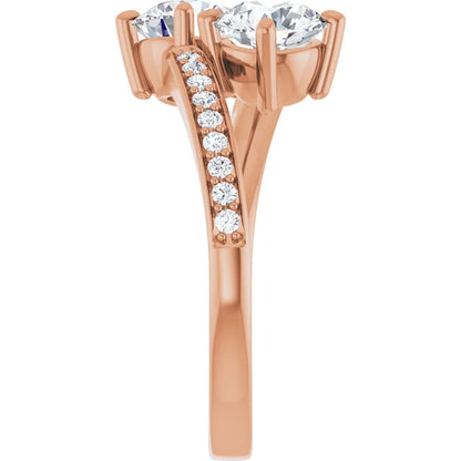 Eternal Bond: Two-Stone Diamond Ring with Pave Accents