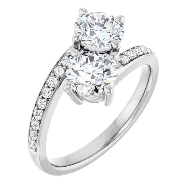Eternal Bond: Two-Stone Diamond Ring with Pave Accents