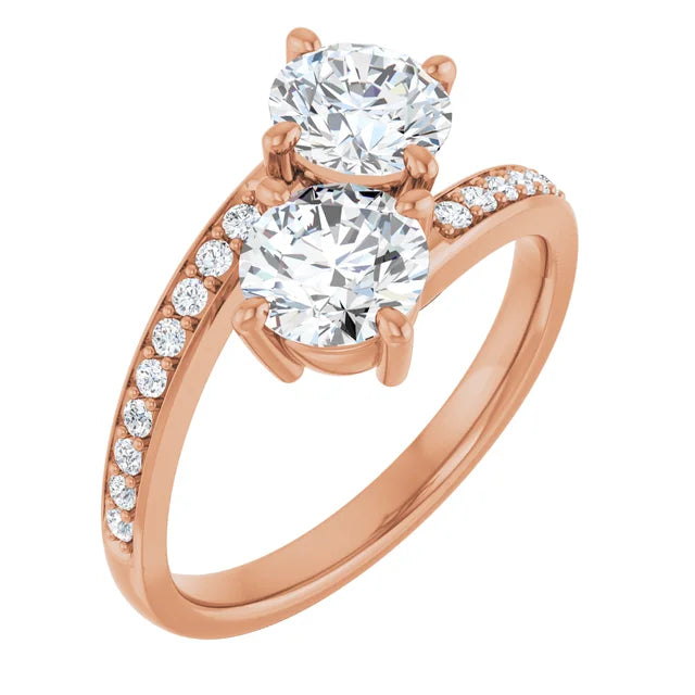Eternal Bond: Two-Stone Diamond Ring with Pave Accents