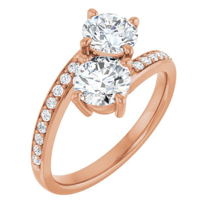 Eternal Bond: Two-Stone Diamond Ring with Pave Accents