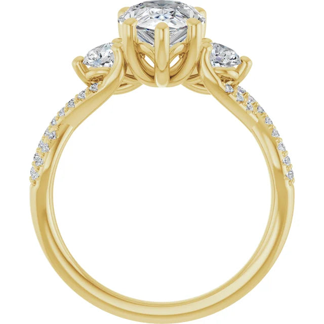 Twisted Pave Engagement Ring with 2 Side Stones