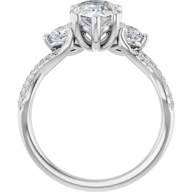 Twisted Pave Engagement Ring with 2 Side Stones