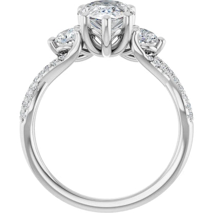 Twisted Pave Engagement Ring with 2 Side Stones