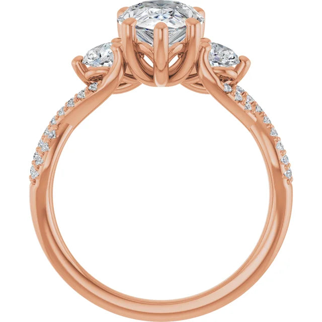 Twisted Pave Engagement Ring with 2 Side Stones