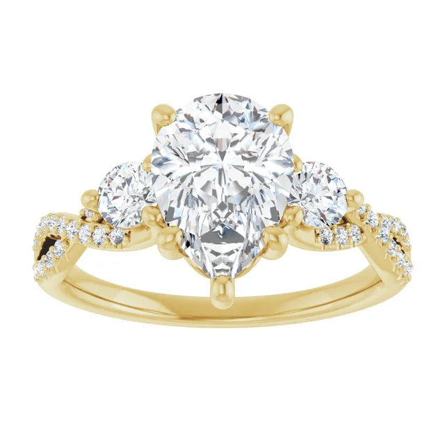 Twisted Pave Engagement Ring with 2 Side Stones