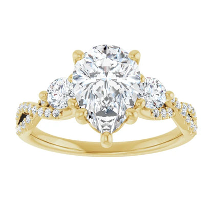 Twisted Pave Engagement Ring with 2 Side Stones