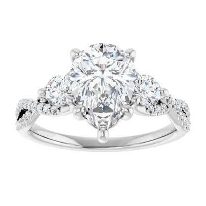 Twisted Pave Engagement Ring with 2 Side Stones