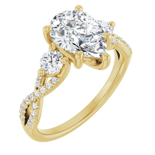 Twisted Pave Engagement Ring with 2 Side Stones