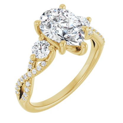 Twisted Pave Engagement Ring with 2 Side Stones