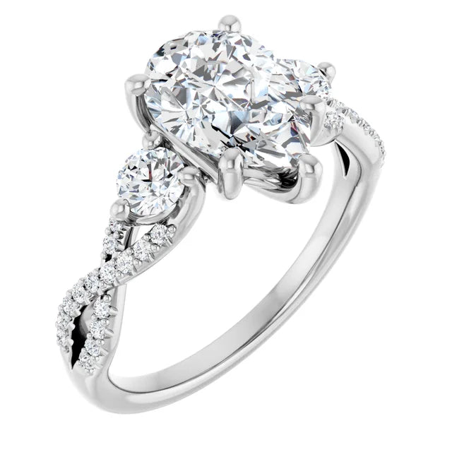Twisted Pave Engagement Ring with 2 Side Stones