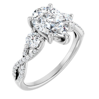 Twisted Pave Engagement Ring with 2 Side Stones