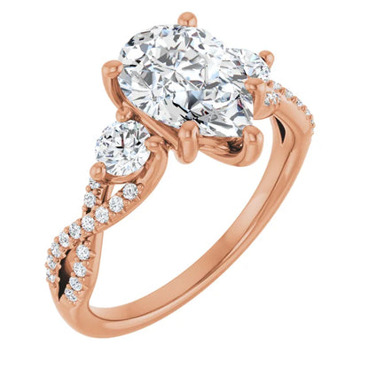 Twisted Pave Engagement Ring with 2 Side Stones